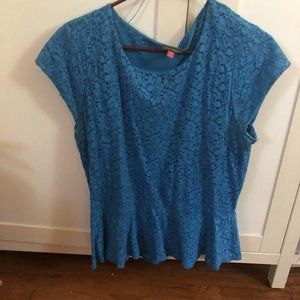 Vince Camuto blouse with lacy overlay, frilled bottom - XL
